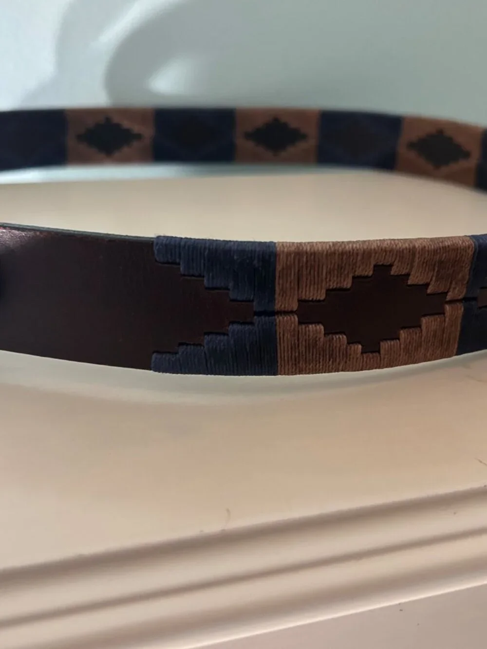 pampeano Brown Leather Argentine Polo Belt Navy Tan Embroidered